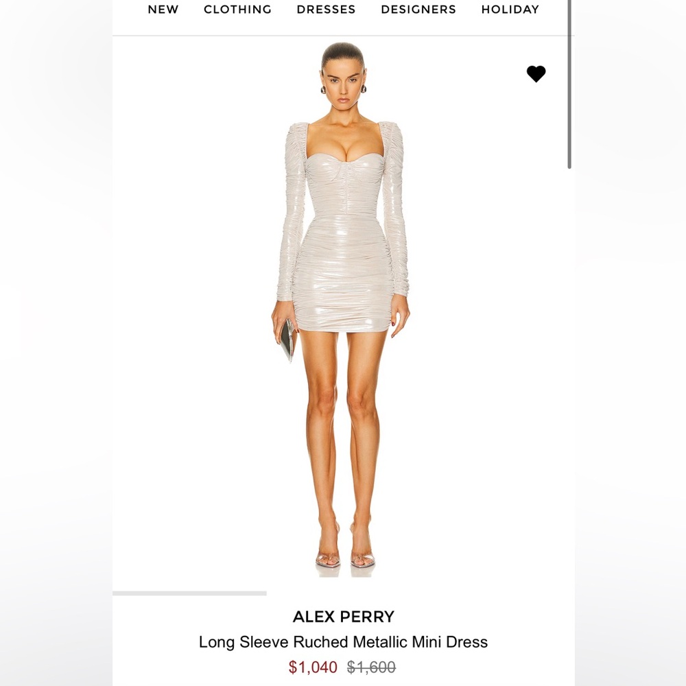 Alex Perry Silver Long Sleeve Ruched Dress
